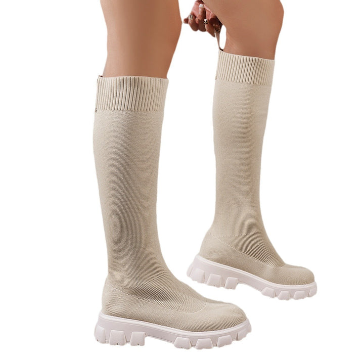 Damen Kniehohe Strick‑Sock‑Boots mit elastischem Schaft und markanter Profilsohle Echo Archiv