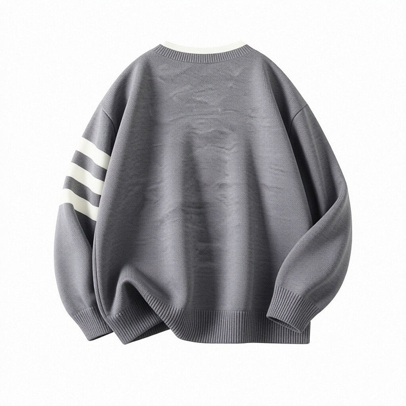 Damen Sportlicher Oversize Pullover mit Knopfleiste und Streifen Echo Archiv