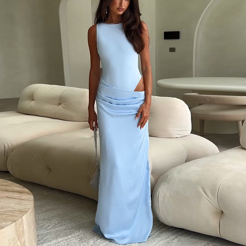 Damen elegantes Maxikleid mit asymmetrischem Design und raffiniertem Tailleneinsatz Echo Archiv