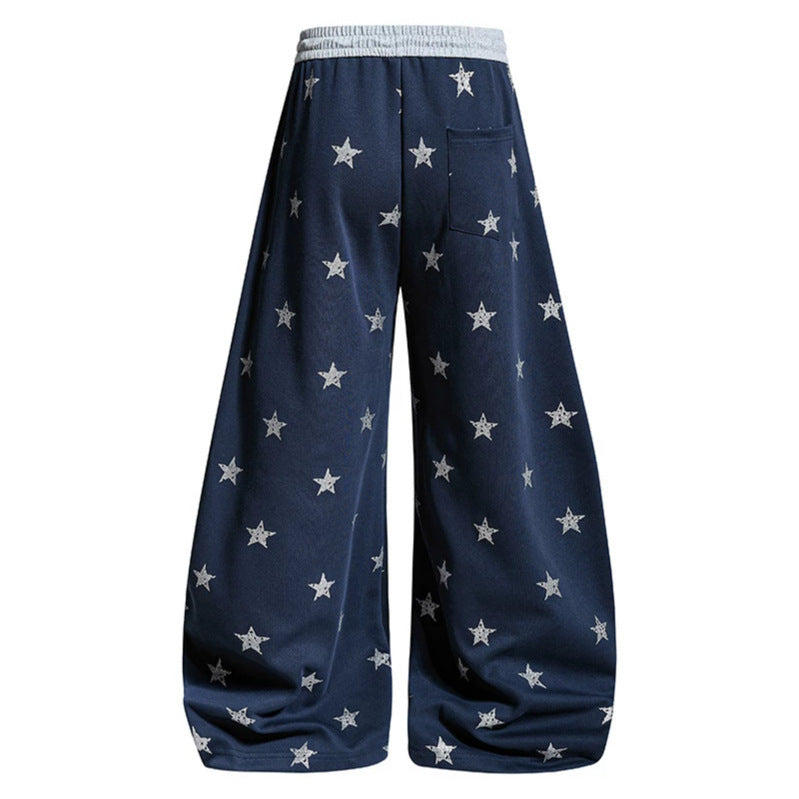 Damen Weite Lounge-Hose mit Sternenprint und elastischem Tunnelzug Echoarchiv