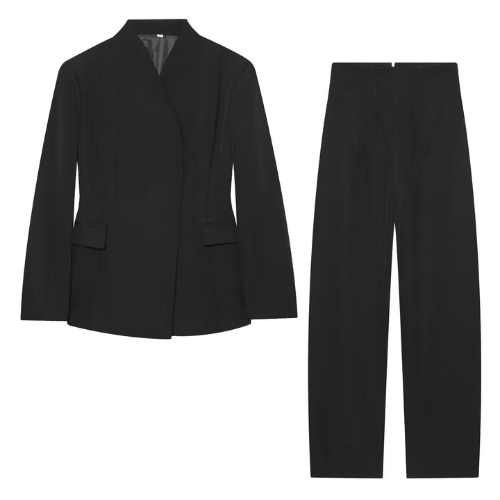 Damen Elegantes zweiteiliges Anzugset mit kastenlosem Blazer und High‑Waist Weitbein‑Hose Echo Archiv