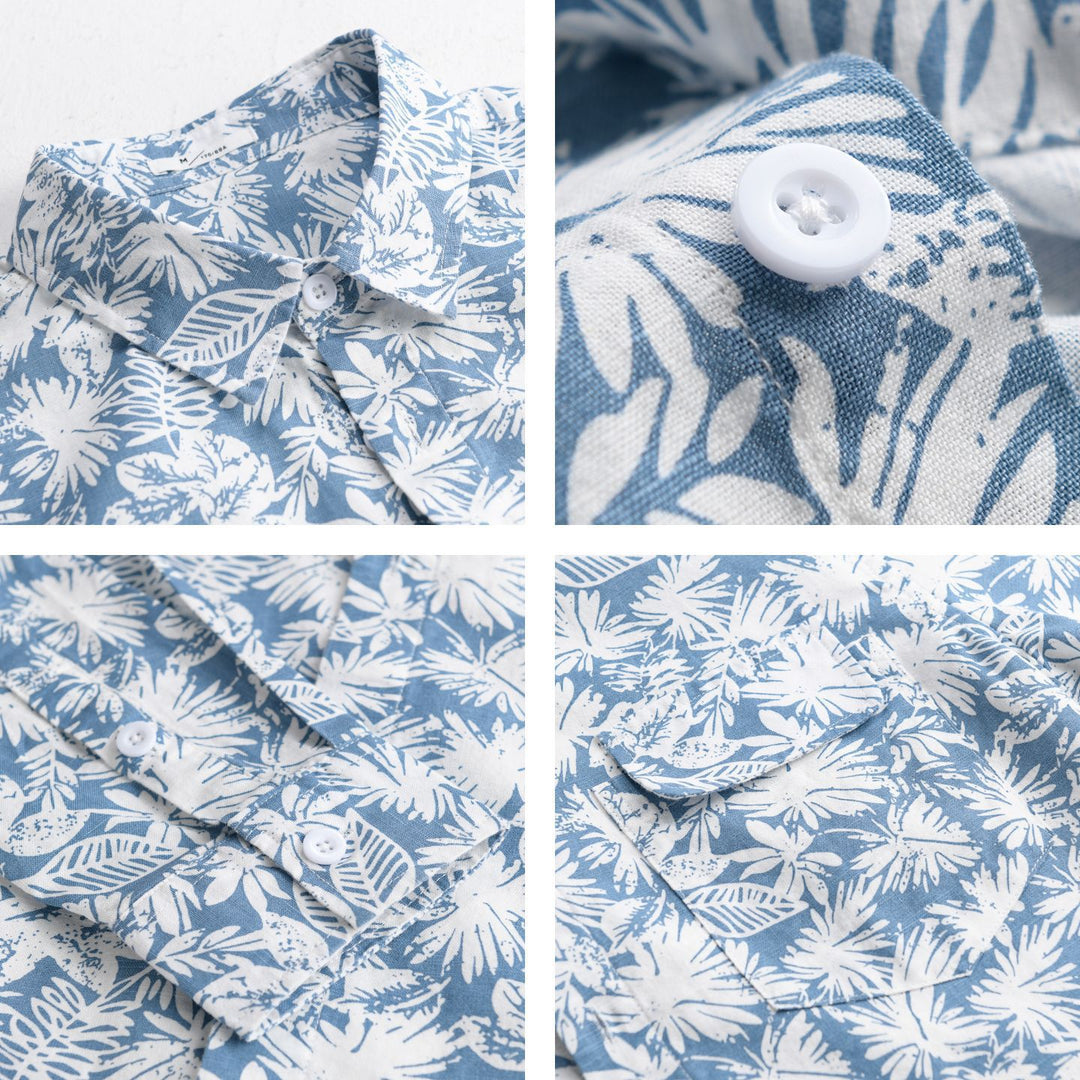 Damen Leichtes Blumenprint-Overshirt aus Leinen-Baumwollmix mit Kentkragen und Brusttasche Echoarchiv