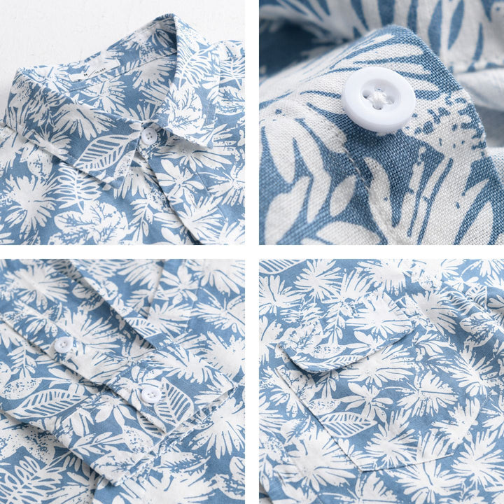 Damen Leichtes Blumenprint-Overshirt aus Leinen-Baumwollmix mit Kentkragen und Brusttasche Echoarchiv