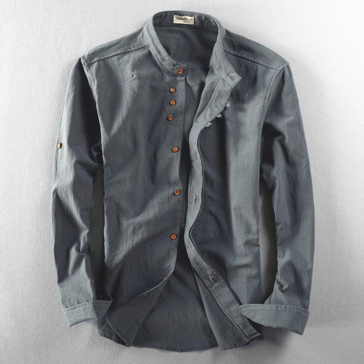 Herren Leichtes Leinen‑Overshirt mit Stehkragen und dekorativer Knopfleiste Echo Archiv