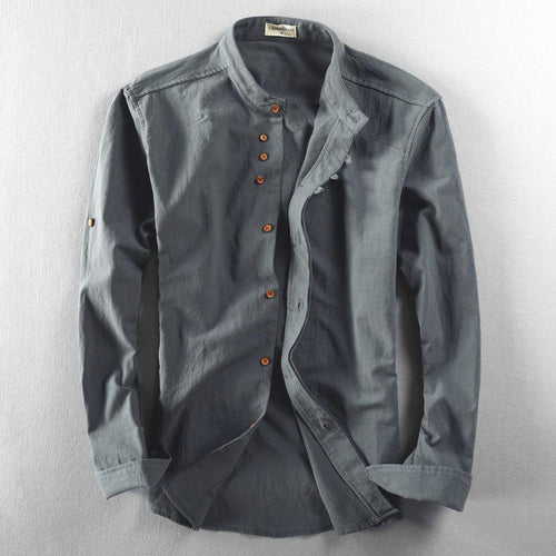 Herren Leichtes Leinen‑Overshirt mit Stehkragen und dekorativer Knopfleiste Echo Archiv