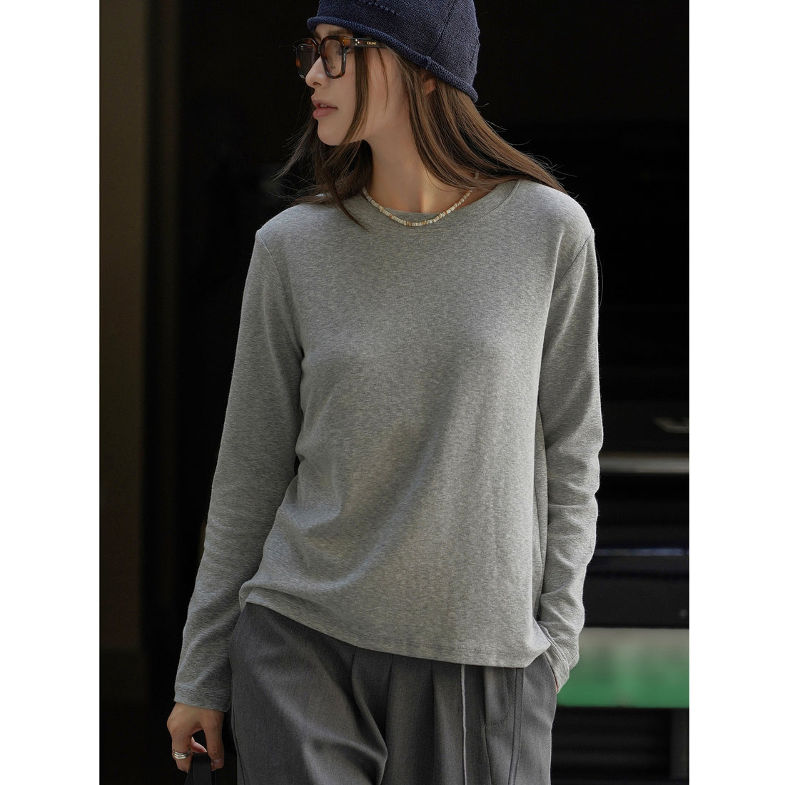 Damen Feines Longsleeve aus Bio-Baumwolljersey mit Rundhalsausschnitt und geradem Saum Echoarchiv