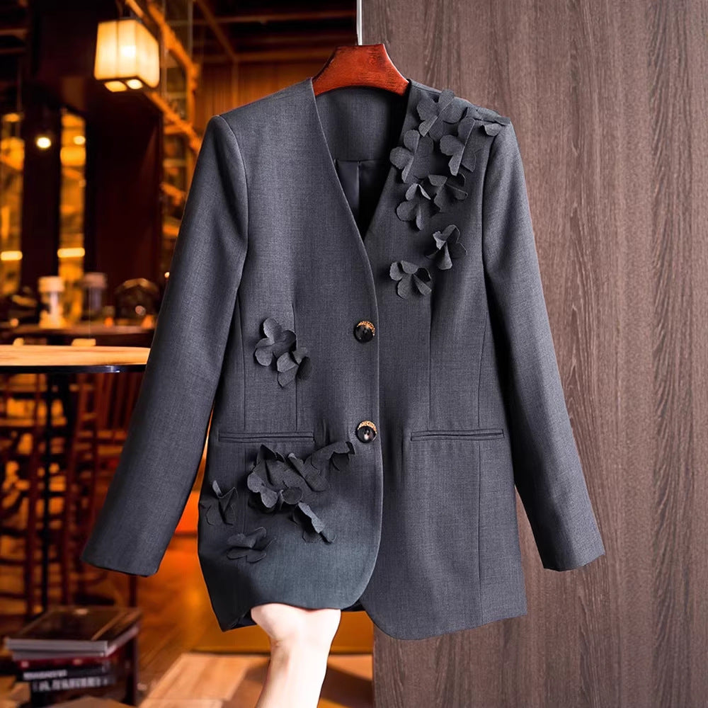 Damen Modischer Blazer mit 3D-Blüten-Details Echoarchiv