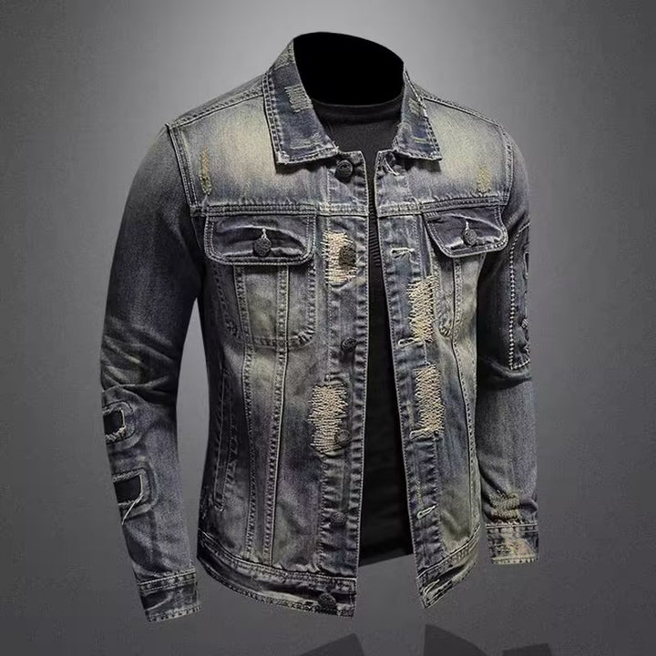 Herren Vintage-Jeansjacke mit Used-Effekten, Destroyed-Details und aufgesetzten Brusttaschen Echoarchiv