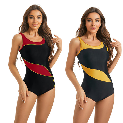 Damen Sportlicher Einteiler Badeanzug mit dynamischem Muster Echo Archiv