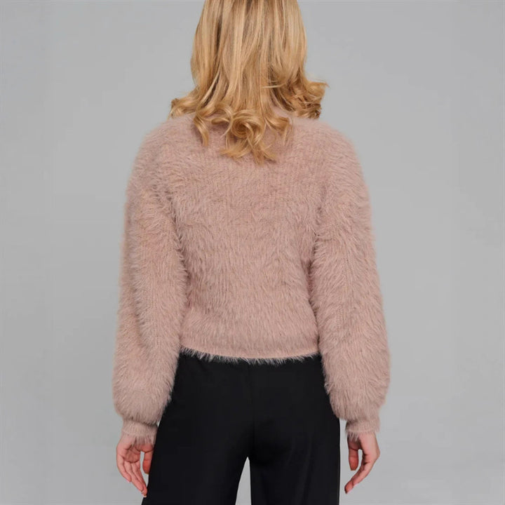 Damen Kurze flauschige Kunstfell-Cardigan mit offenem Schnitt und Raglanärmeln – Veloura