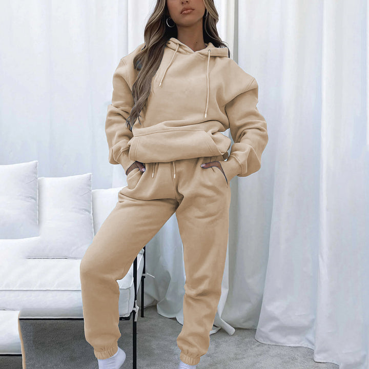 Damen nan Cropped Kapuzenjacke und High-Waist Jogginghose Set aus French Terry mit elastischem Bund Echo Archiv