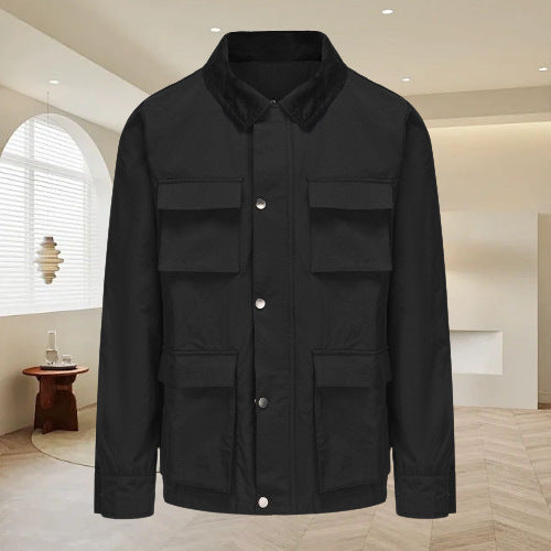 Herren modische Utility-Jacke mit mehreren praktischen Taschen und Kunstfellkragen Echoarchiv