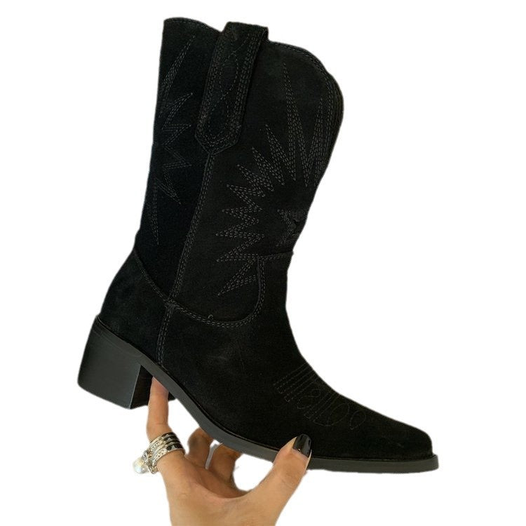 Damen Western-Cowboystiefel aus Veloursleder mit formstabilem Blockabsatz Echo Archiv