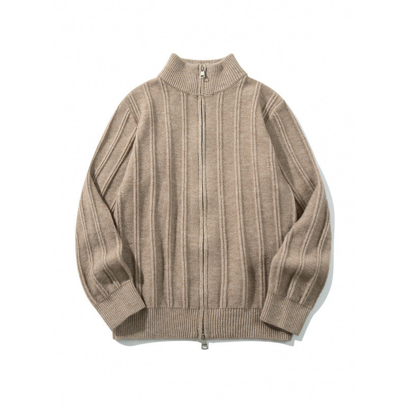 Unisex Reißverschluss-Strickjacke mit Stehkragen und vertikaler Struktur Echo Archiv