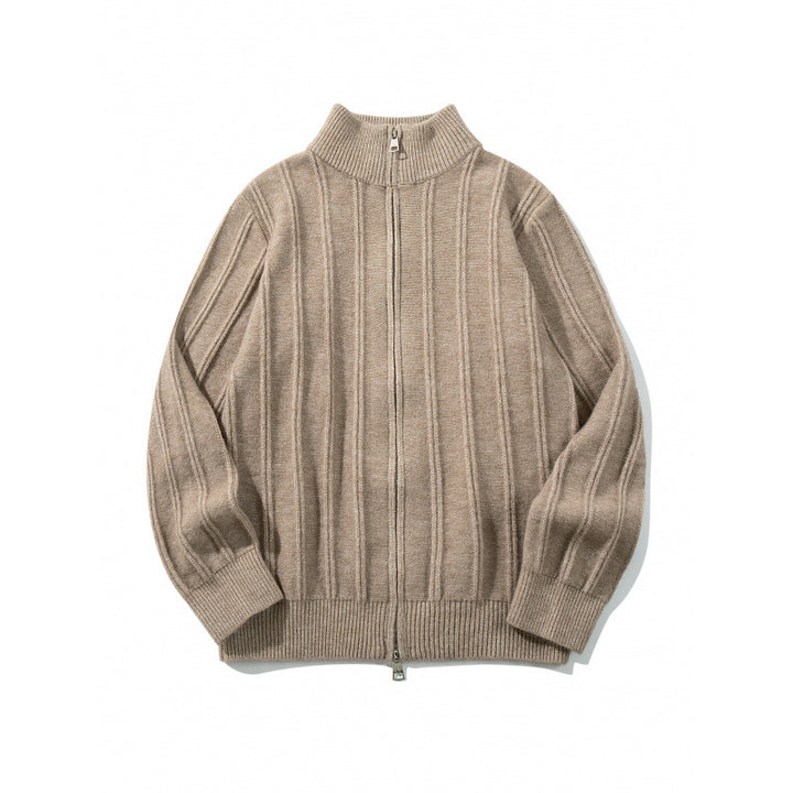 Unisex Reißverschluss-Strickjacke mit Stehkragen und vertikaler Struktur Echo Archiv