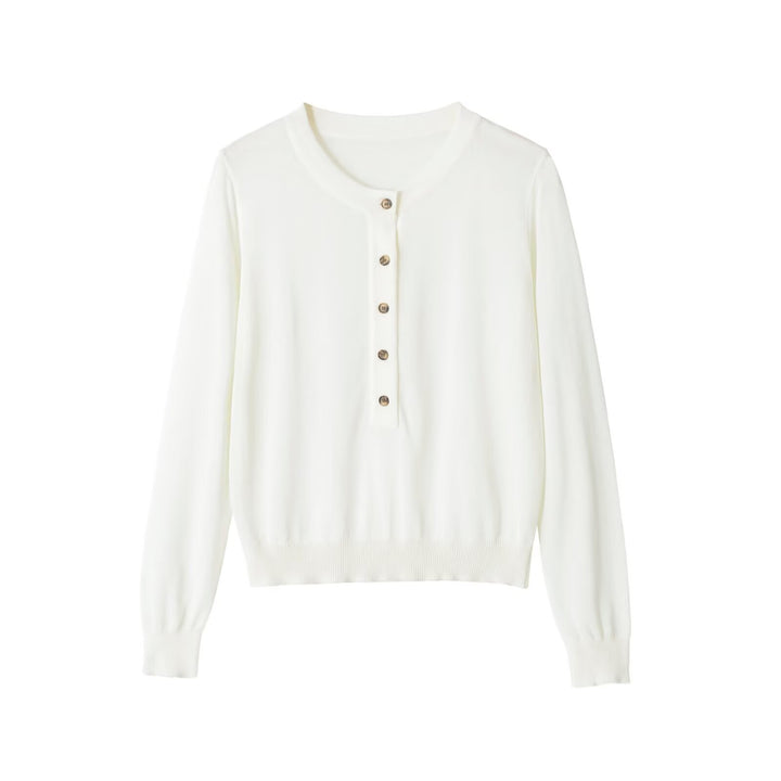 Damen Leichter Henley-Strickpullover mit Knopfleiste und Rippbündchen Echo Archiv