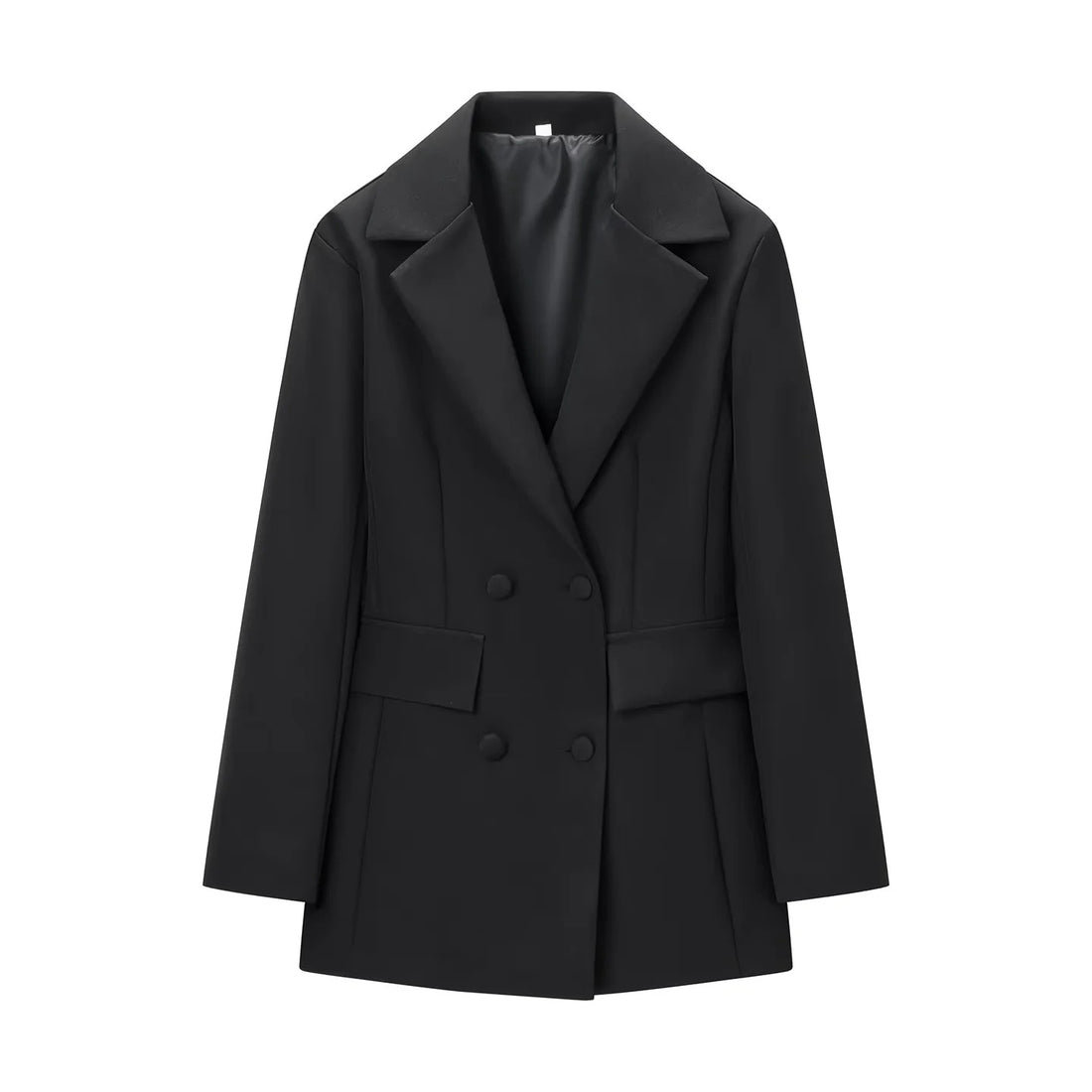 Damen taillierter Double-Breasted Blazer mit weitem Revers und Pattentaschen – Valéne