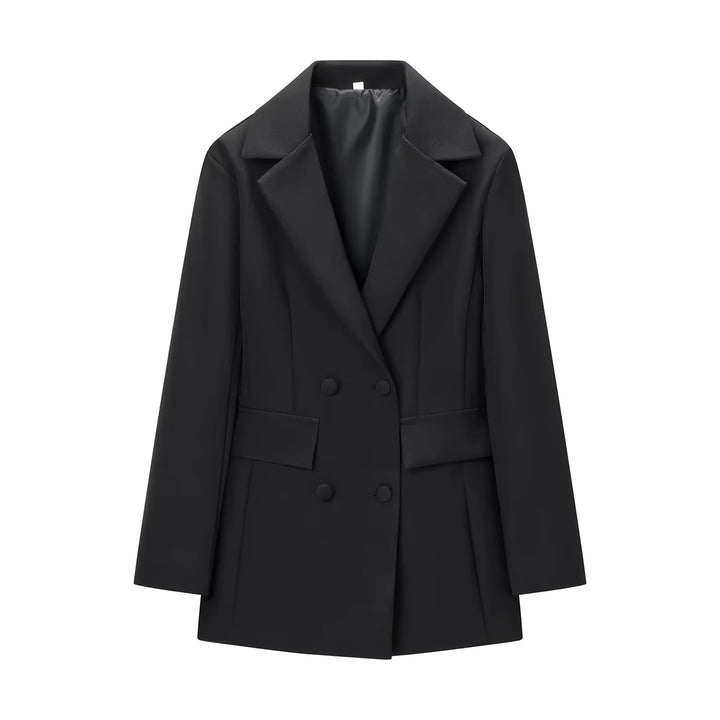 Damen nan taillierter Double-Breasted Blazer mit weitem Revers und Pattentaschen Echo Archiv