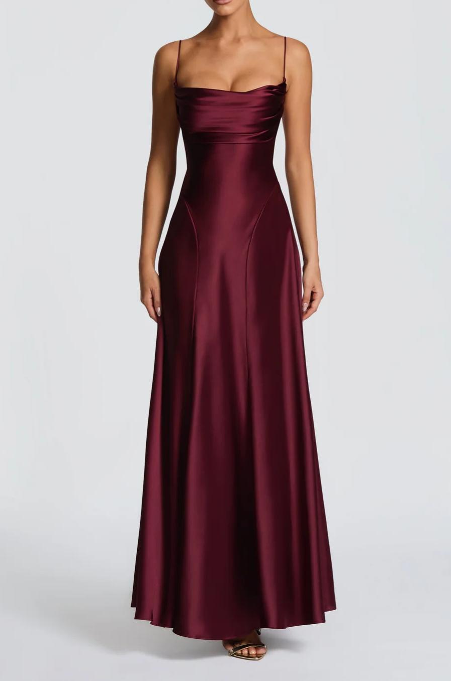 Damen Elegantes Maxi-Kleid mit fließendem Satin und verführerischem Spaghettiträger Echoarchiv