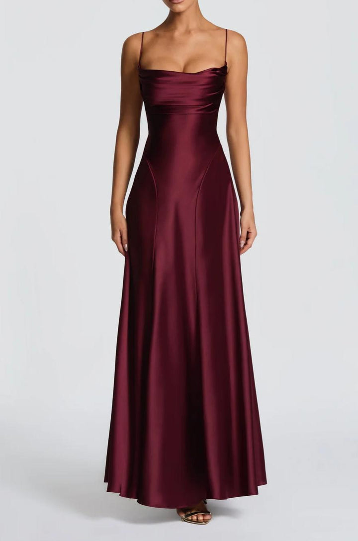 Damen Elegantes Maxi-Kleid mit fließendem Satin und verführerischem Spaghettiträger Echoarchiv