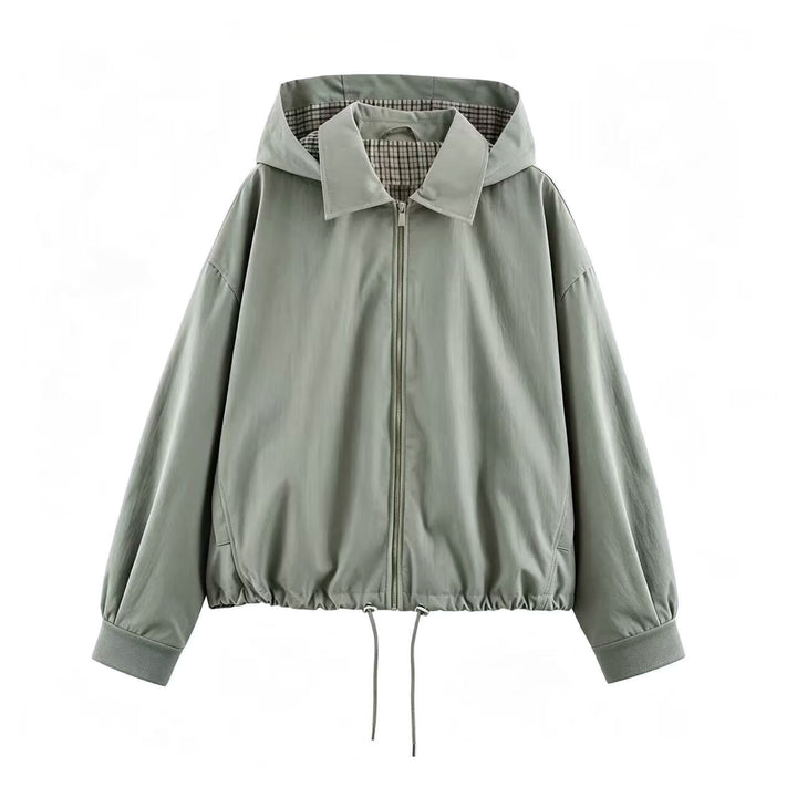 Damen Leichte Kapuzenjacke im Cropped-Oversize-Schnitt mit Tunnelzugsaum und verdecktem Reißverschluss Echoarchiv