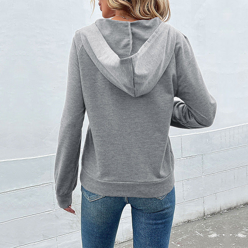 Damen Kapuzenpullover mit Zierknopfleiste, Raglanärmeln und Kängurutasche Echoarchiv