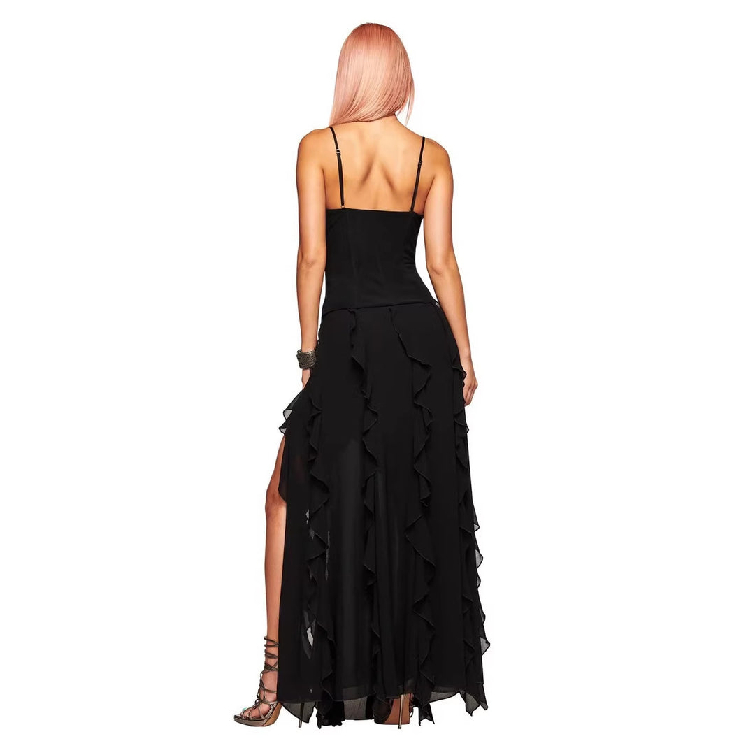 Damen Elegantes Wickelkleid mit Rüschen und Schnürdetails Echo Archiv