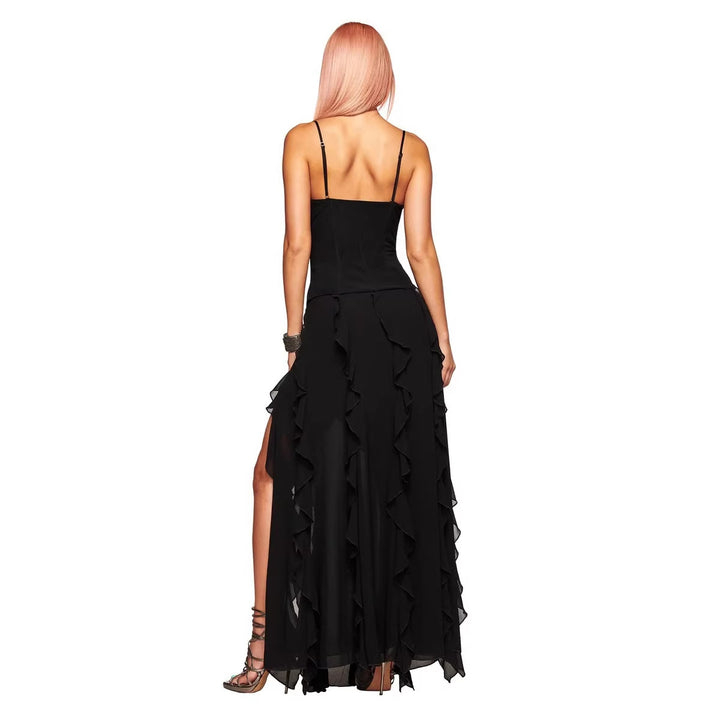 Damen Elegantes Wickelkleid mit Rüschen und Schnürdetails Echo Archiv