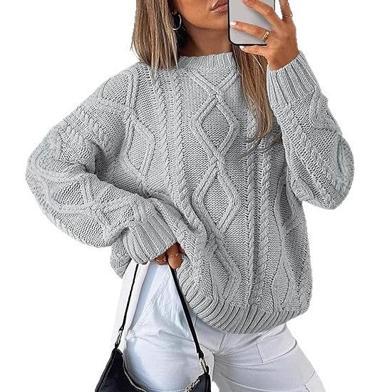 Damen Oversize-Zopfmuster-Pullover aus grobem Strick – Mavelle