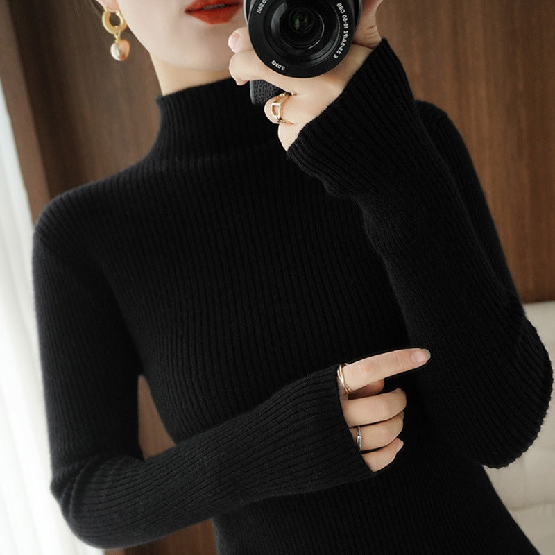 Damen Körperbetonter Rippenstrick-Rollkragenpullover mit Stretch-Effekt Echoarchiv