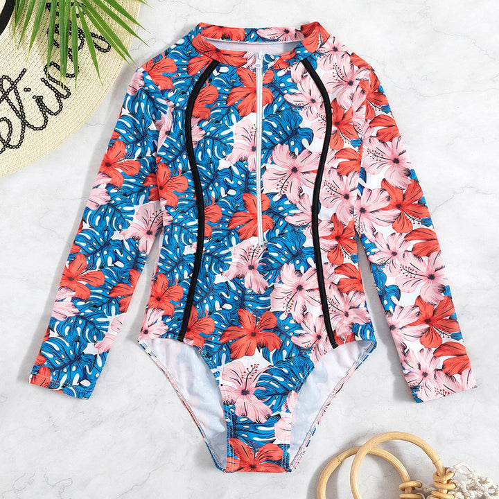 Damen Langärmliger Schwimmanzug mit floralem Muster Echo Archiv