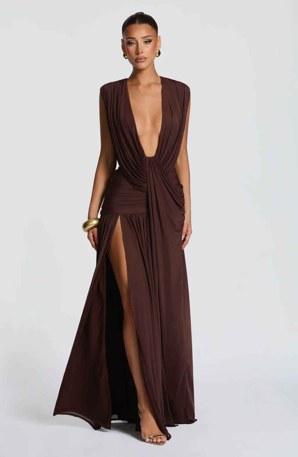 Damen Elegantes tief ausgeschnittenes Abendkleid mit Raffung Echo Archiv