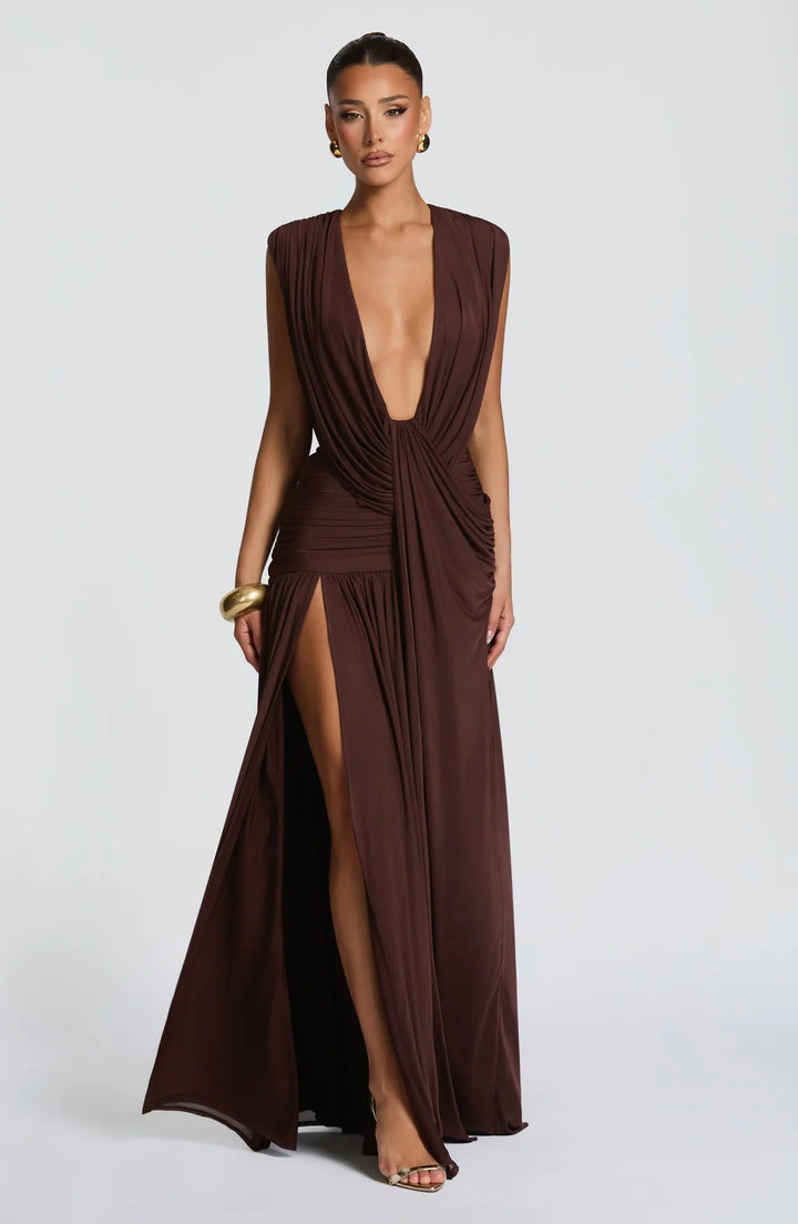 Damen Elegantes tief ausgeschnittenes Abendkleid mit Raffung Echo Archiv