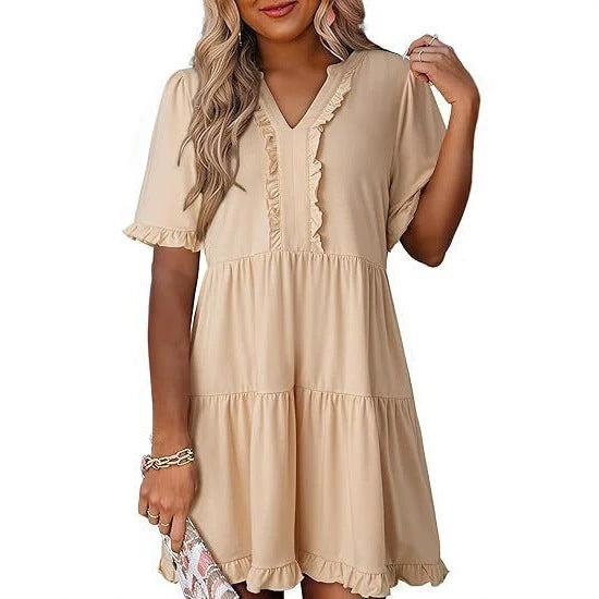 Damen nan leichtes Swingkleid mit V-Ausschnitt, gestufter Rockpartie und zarten Volants Echo Archiv
