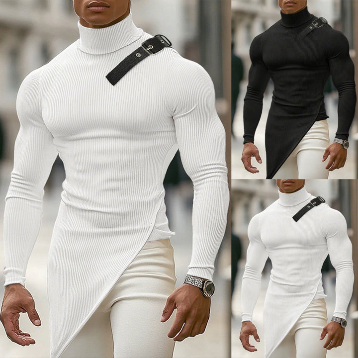 Damen nan asymmetrisches Longsleeve aus Feinstrick mit Stehkragen, diagonalem Saum und verstellbarem Schulterriemen Echo Archiv