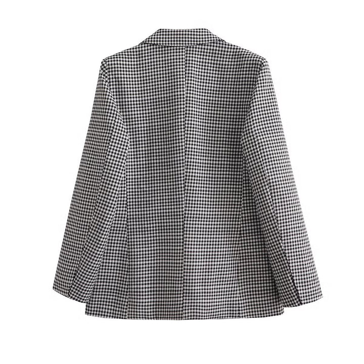 Damen nan taillierter Hahnentritt-Blazer mit Reverskragen, Eingrifftaschen und Ein-Knopf-Verschluss Echo Archiv
