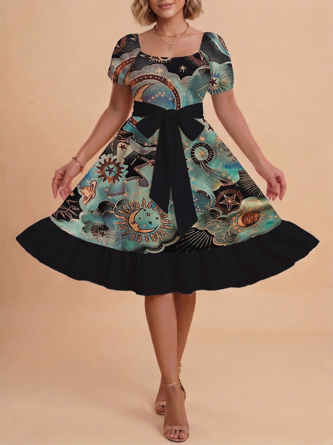 Damen schickes Glitzerkleid mit tailliertem Schnitt und Rüschensaum Echo Archiv
