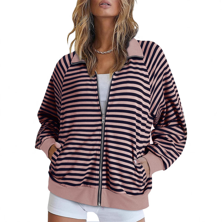 Damen Gestreifte Zip‑Jacke mit Reißverschluss, Raglanärmeln und Rippbündchen Echo Archiv