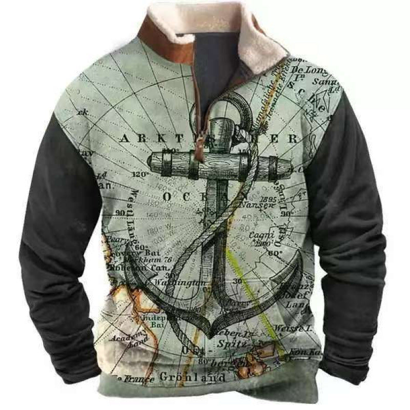 Herren Modischer Hoodie mit Kapuze und maritimem Druck Echoarchiv