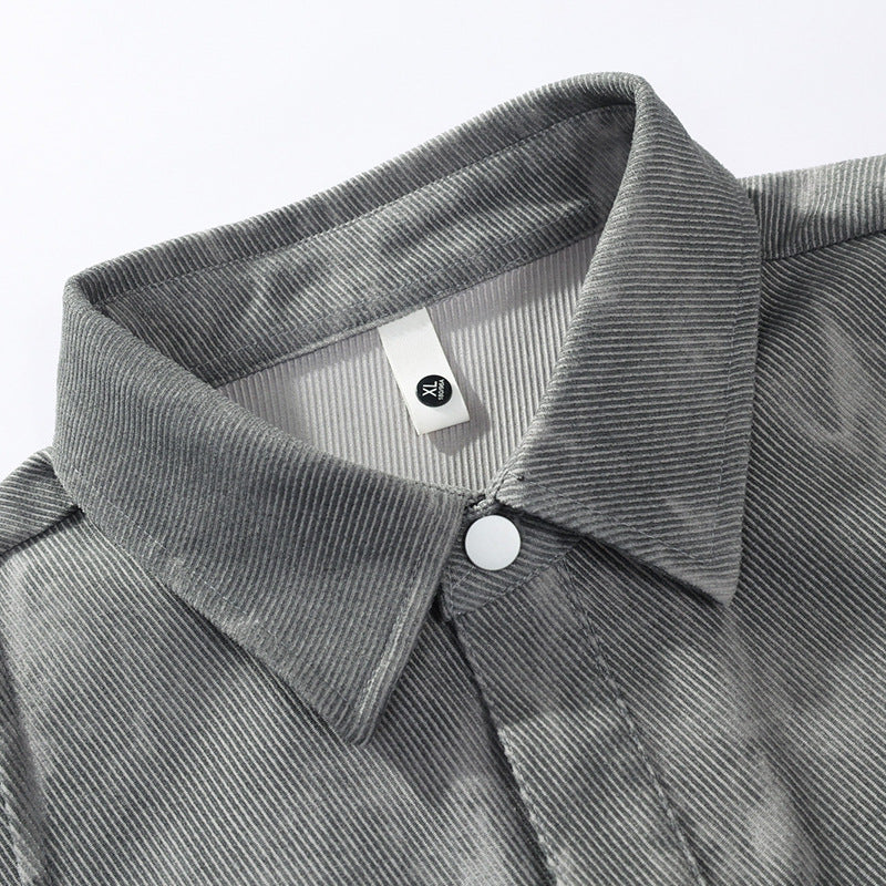 Herren Oversized Cord Arbeitshemd im Batik-Look mit Druckknopfleiste – Taviero