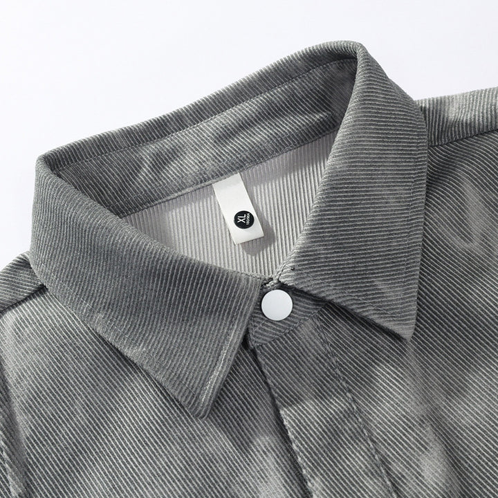Herren Oversized Cord Arbeitshemd im Batik-Look mit Druckknopfleiste – Taviero