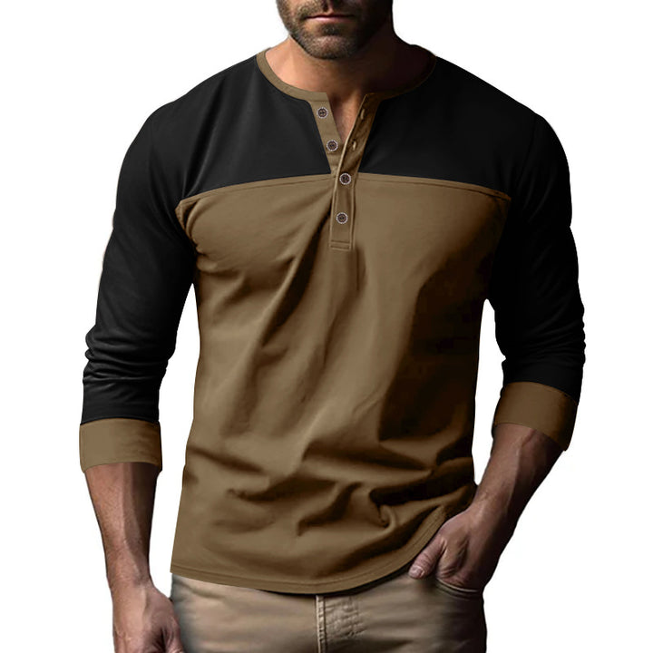 Herren Modernes Henley-Shirt mit Farbblock-Schulterpartie und Halbknopfleiste Echoarchiv