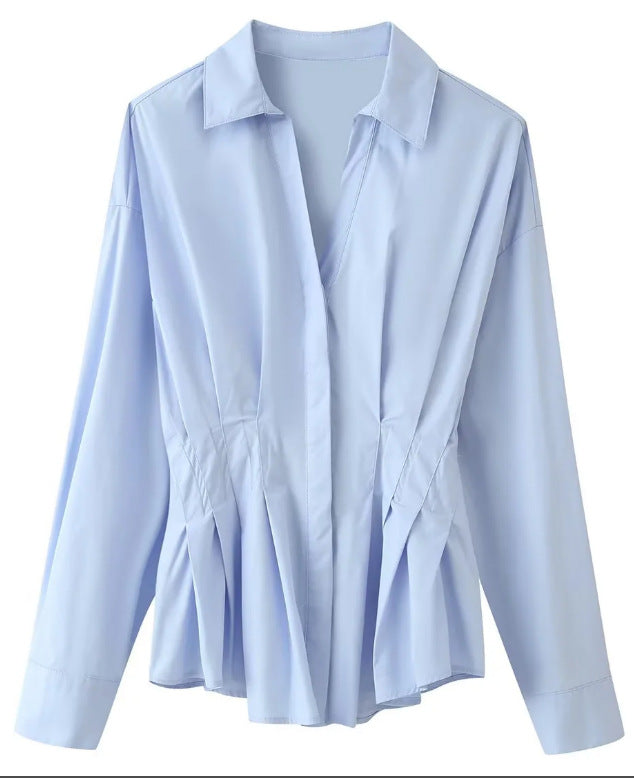 Damen taillierte Bluse mit Kellerfalten und Hemdkragen Echo Archiv