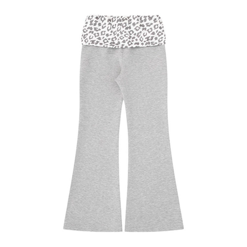 Damen Weite Jersey-Loungehose mit ausgestelltem Schlag und umgeschlagenem Leo-Bund Echoarchiv
