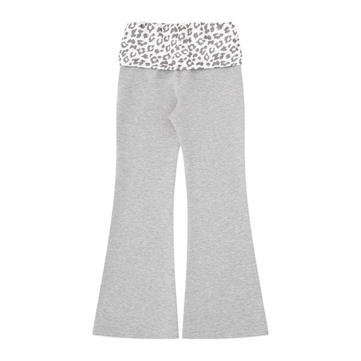 Damen Weite Jersey-Loungehose mit ausgestelltem Schlag und umgeschlagenem Leo-Bund Echoarchiv