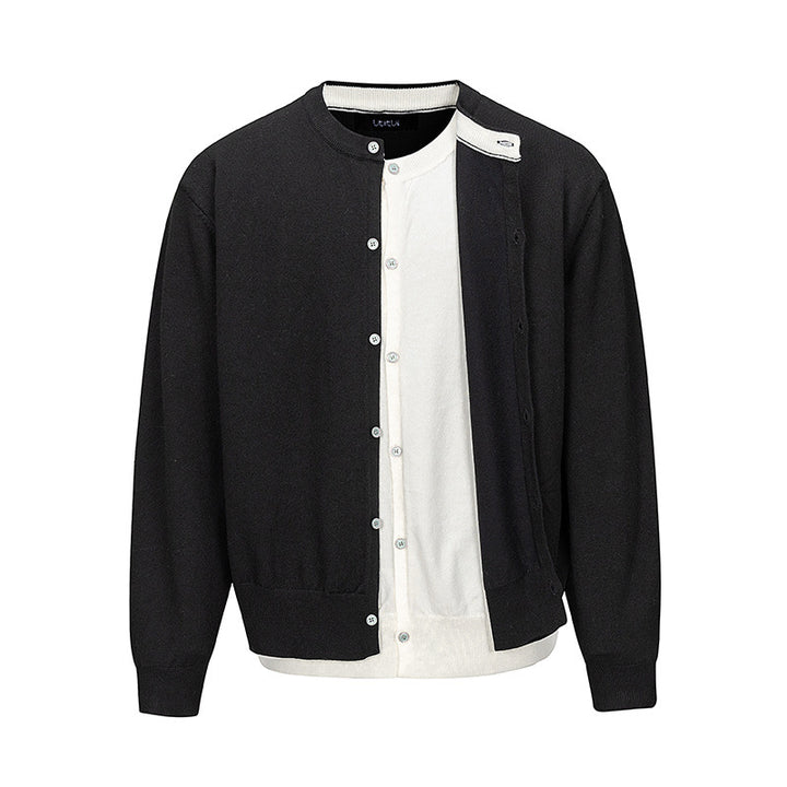 Herren Feinstrick-Cardigan mit zweilagiger Optik, Rundhalsausschnitt und durchgehender Knopfleiste Echo Archiv