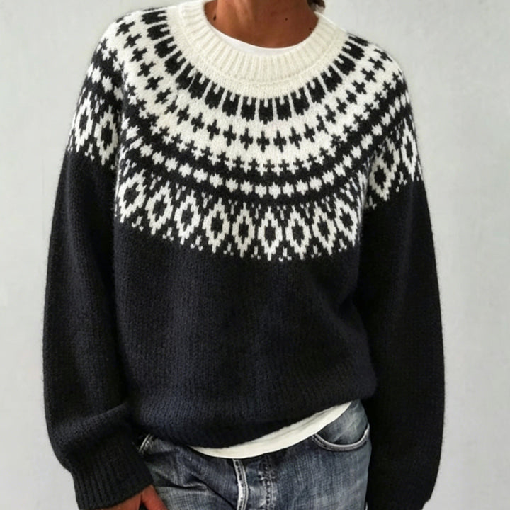 Damen Rundhalsausschnitt Norweger-Pullover mit Fair-Isle-Jacquard – Mavelle