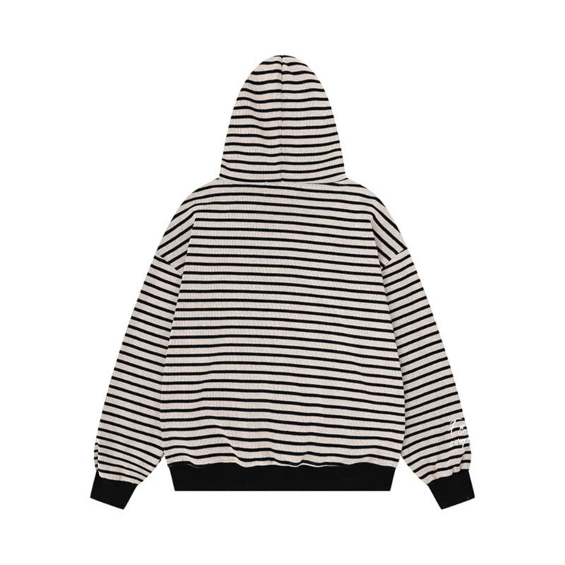 Unisex Leichter gestreifter Kapuzen‑Zipcardigan im Oversize‑Fit aus geripptem Baumwollmix Echoarchiv