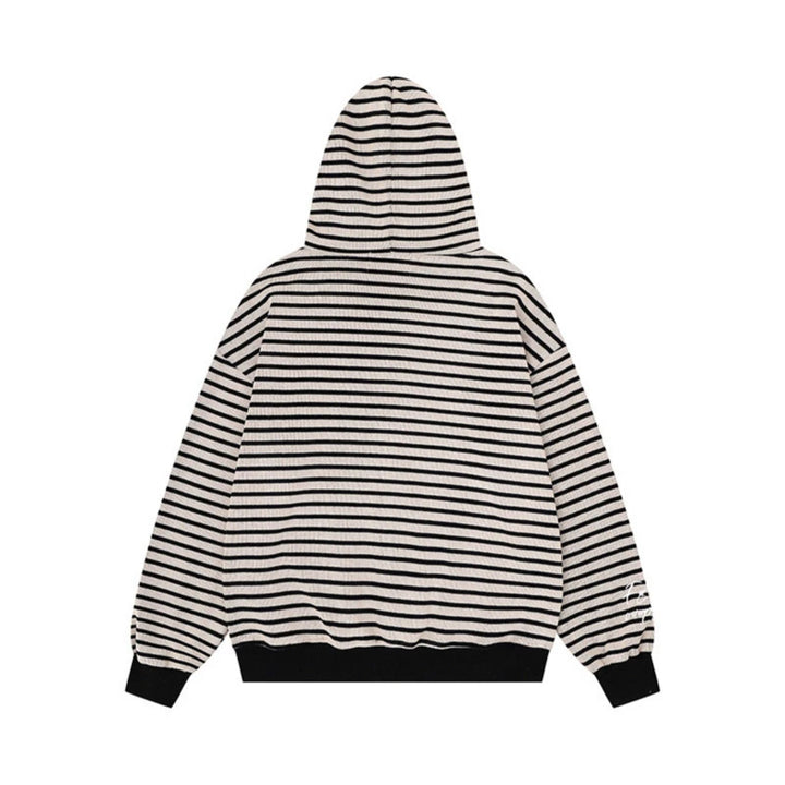 Unisex Leichter gestreifter Kapuzen‑Zipcardigan im Oversize‑Fit aus geripptem Baumwollmix Echoarchiv