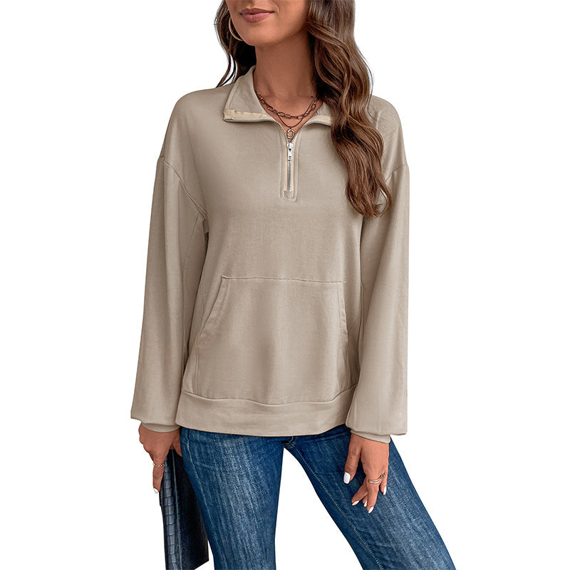 Damen Leichtes Halbzip-Sweatshirt im Relaxed-Fit mit Kängurutasche und Stehkragen Echoarchiv